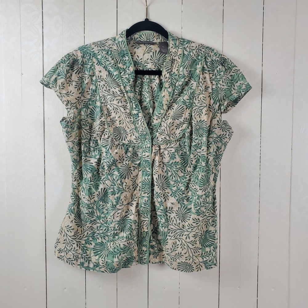 Hillard & Hanson Green Floral Leaf Print Cotton Cap Sleeve XL Safari 100% Cotton